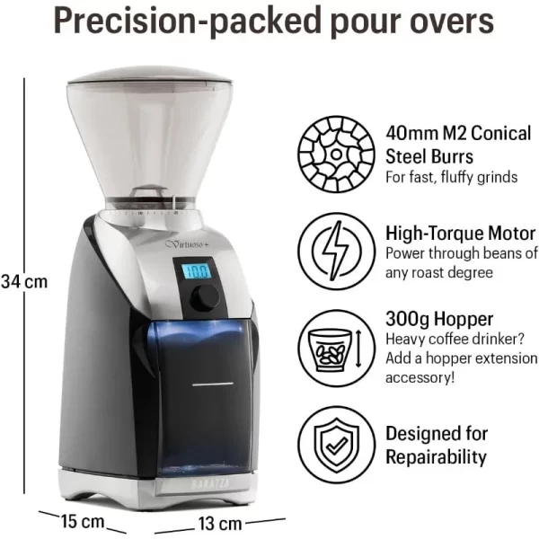 Baratza Virtuoso+ Coffee Grinder, Black - Image 5