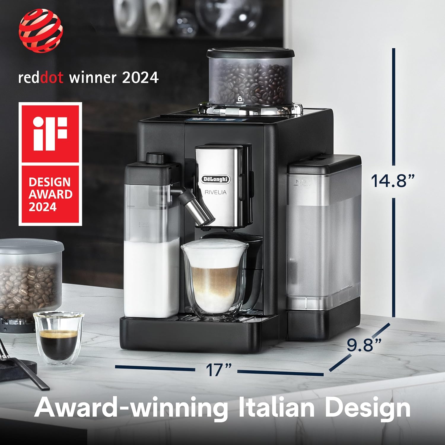 De'Longhi Rivelia Automatic Espresso Machine with Grinder & Milk Frother