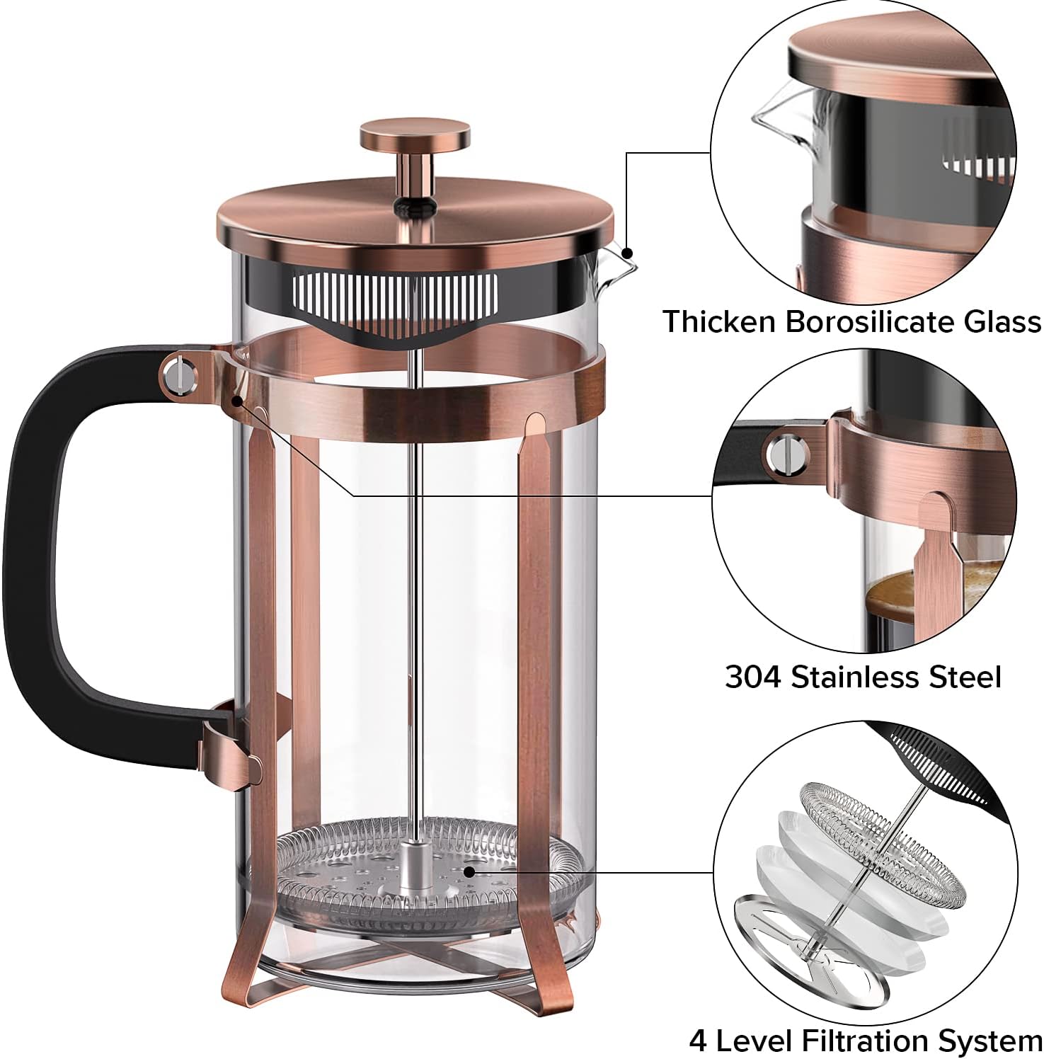 QUQIYSO Stainless Steel French Press Coffee Maker