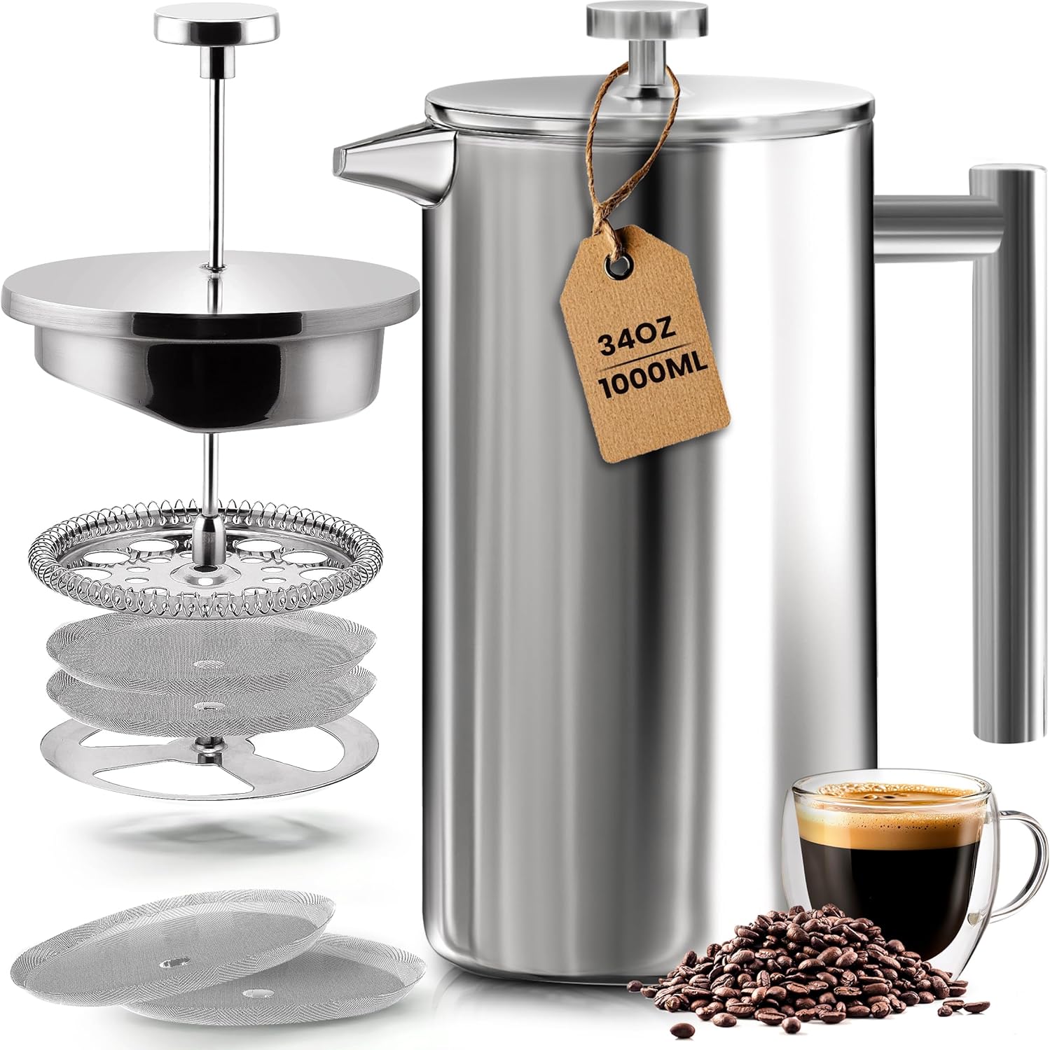 Utopia Kitchen Stainless Steel French Press Coffee Maker
