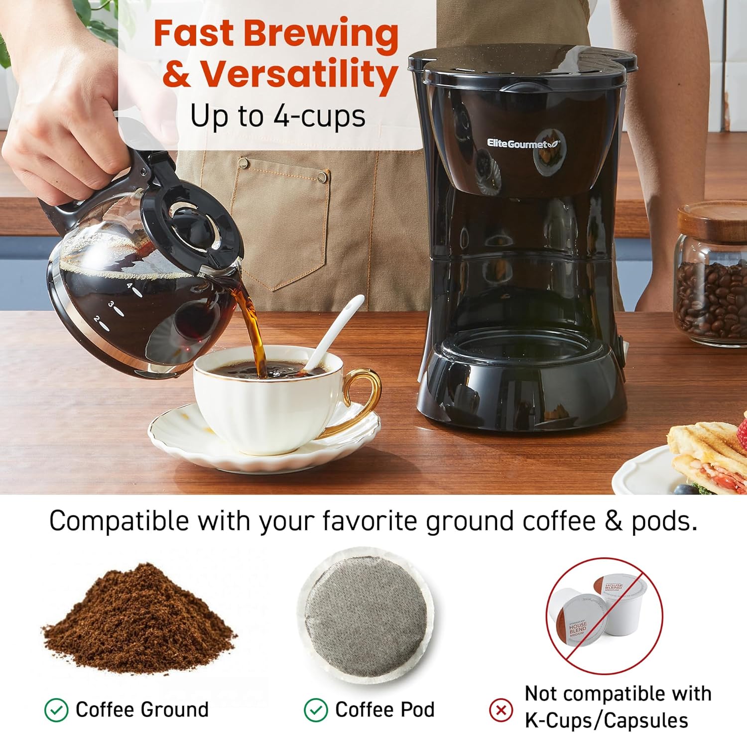 Elite Gourmet Automatic 4-Cup Brew and Drip Coffee Maker