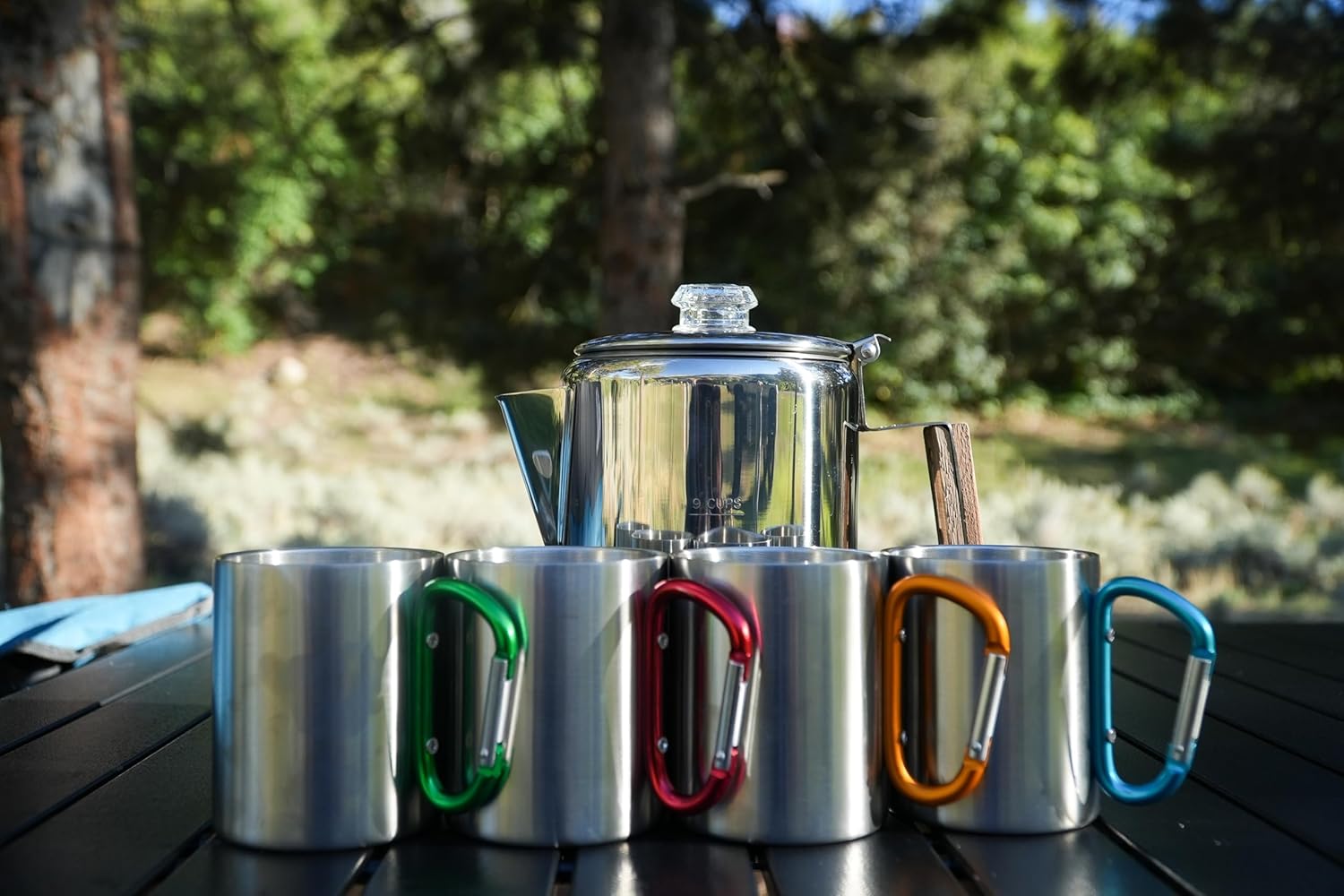 Alpine Mountain Gear 9-Cup Coffee Percolator Set with 4 Mugs