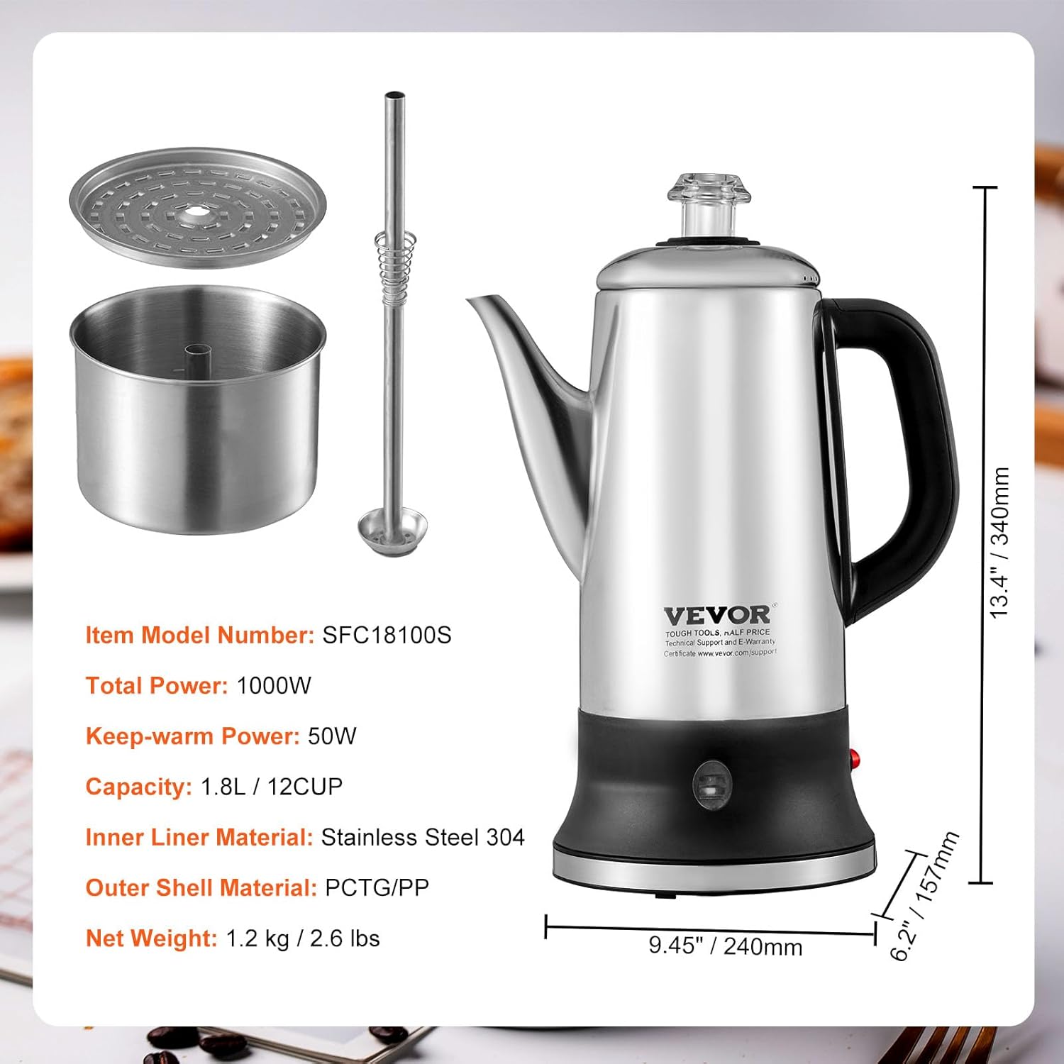 VEVOR Electric Percolator Coffee Pot