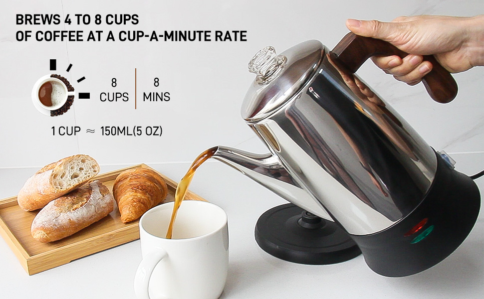 APOXCON Electric Coffee Percolator (8-Cup, Stainless Steel)