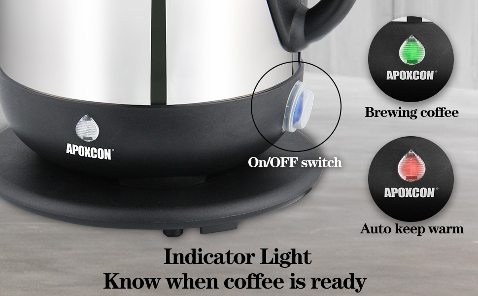 APOXCON Electric Coffee Percolator 10-Cup Stainless Steel Coffee Maker