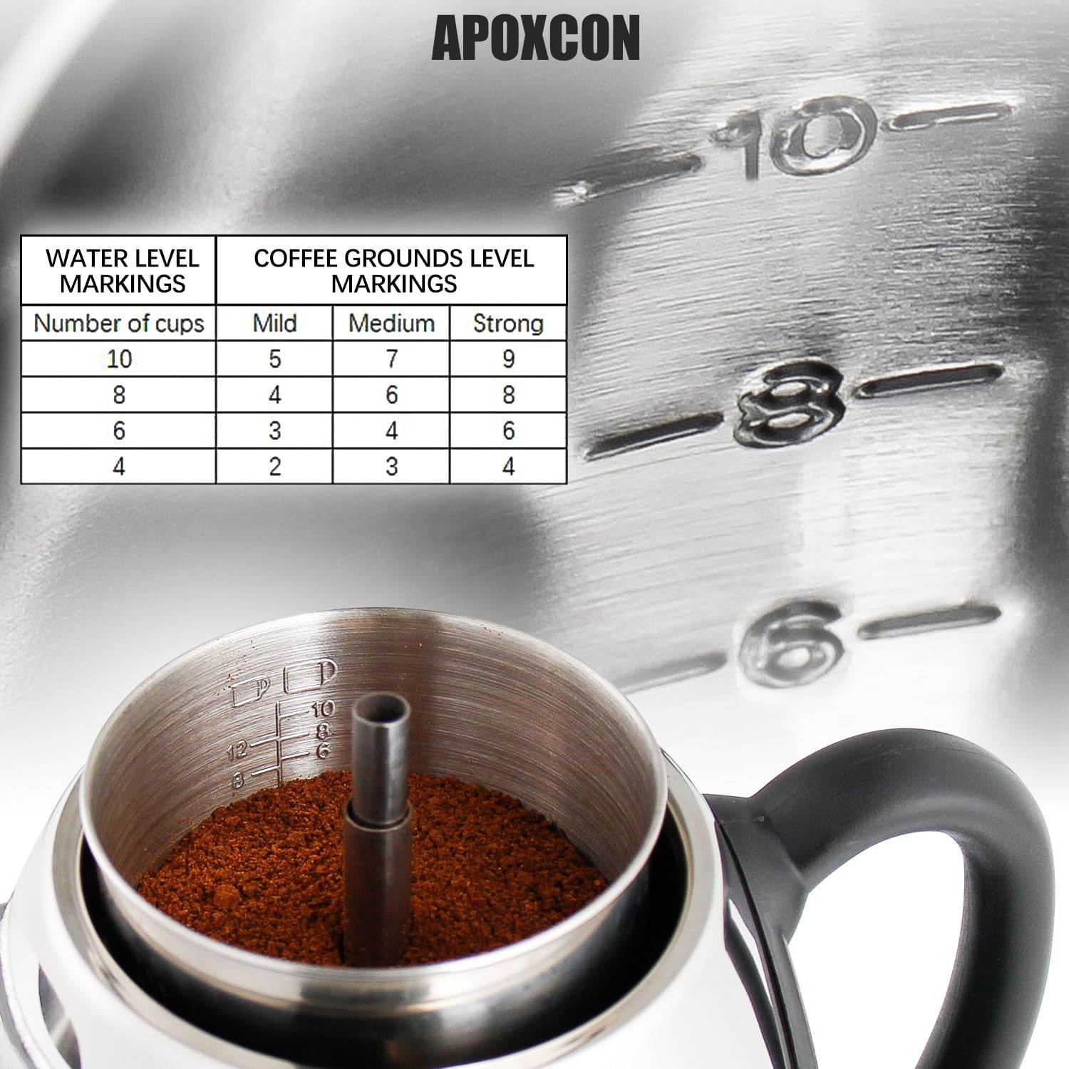 APOXCON Electric Coffee Percolator 10-Cup Stainless Steel Coffee Maker - Image 3