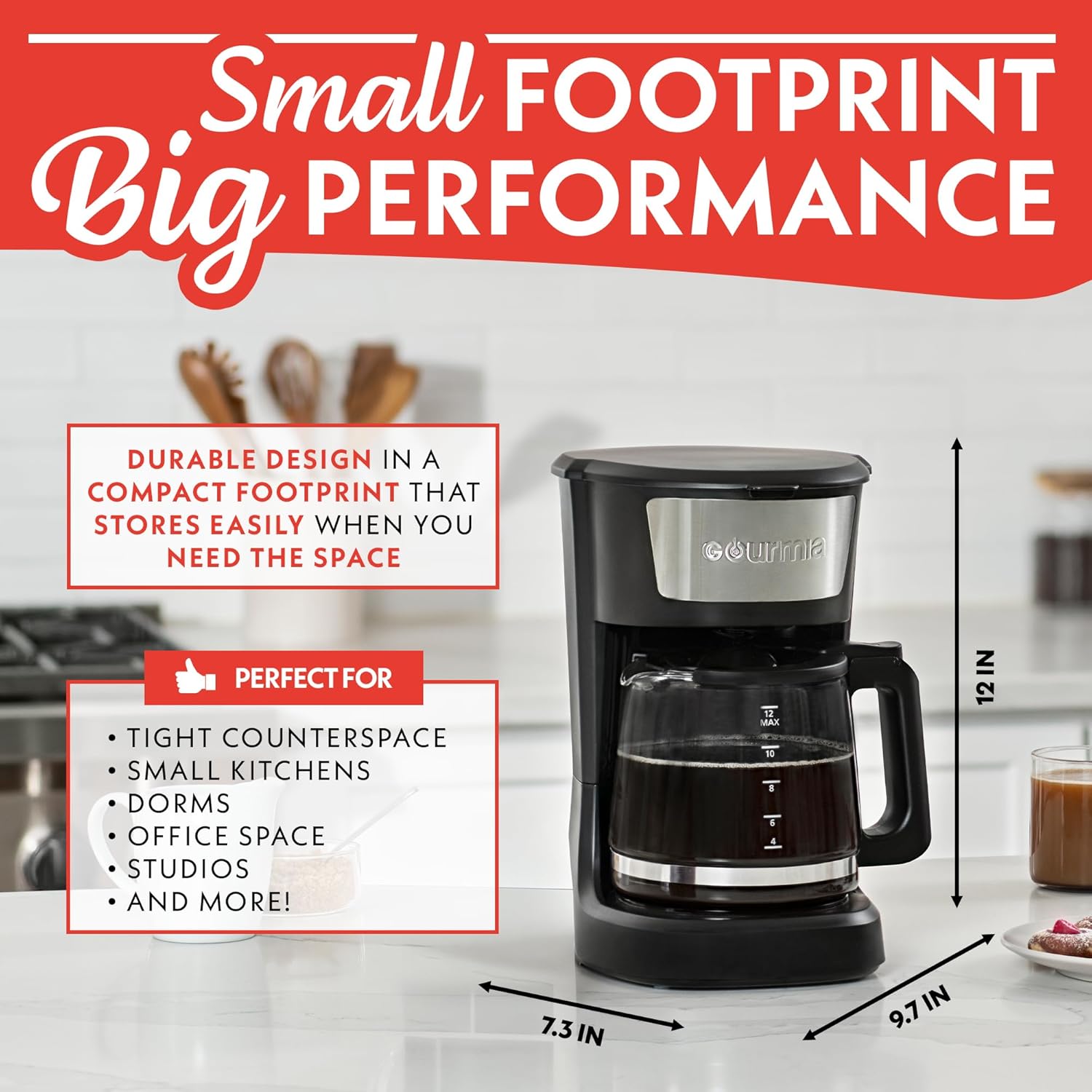 Gourmia GCM3282 12-Cup Drip Coffee Maker