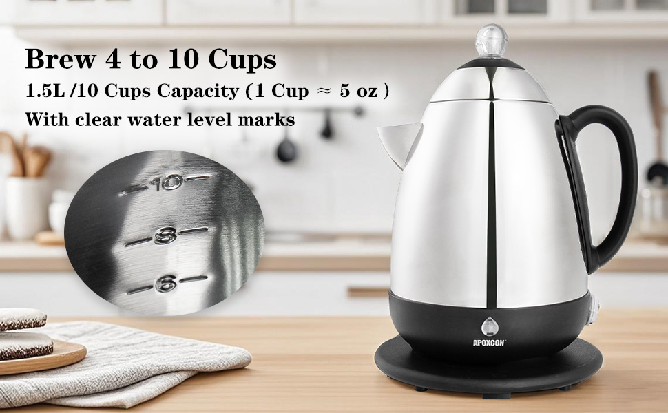 APOXCON Electric Coffee Percolator 10-Cup Stainless Steel Coffee Maker
