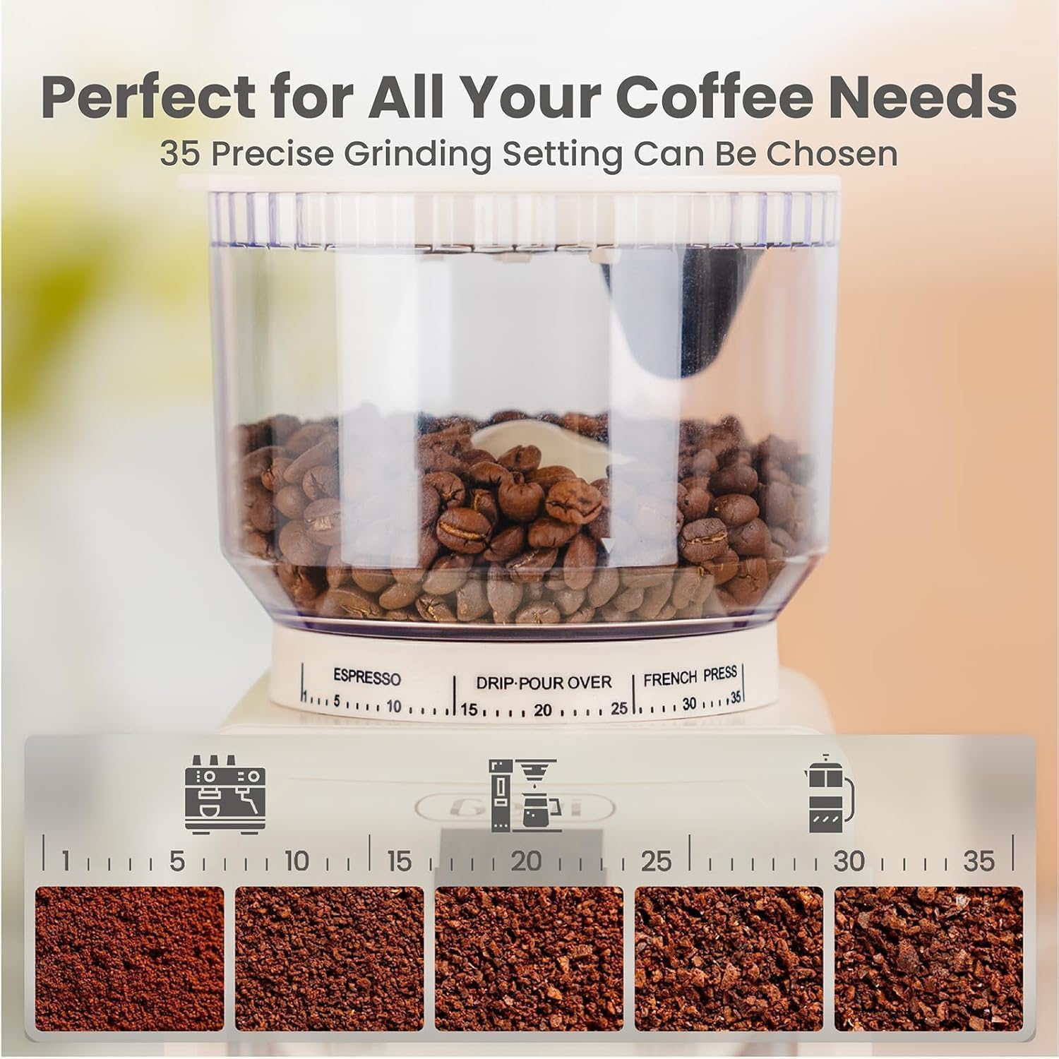 Gevi Electric Burr Coffee Grinder – 35 Settings for Espresso