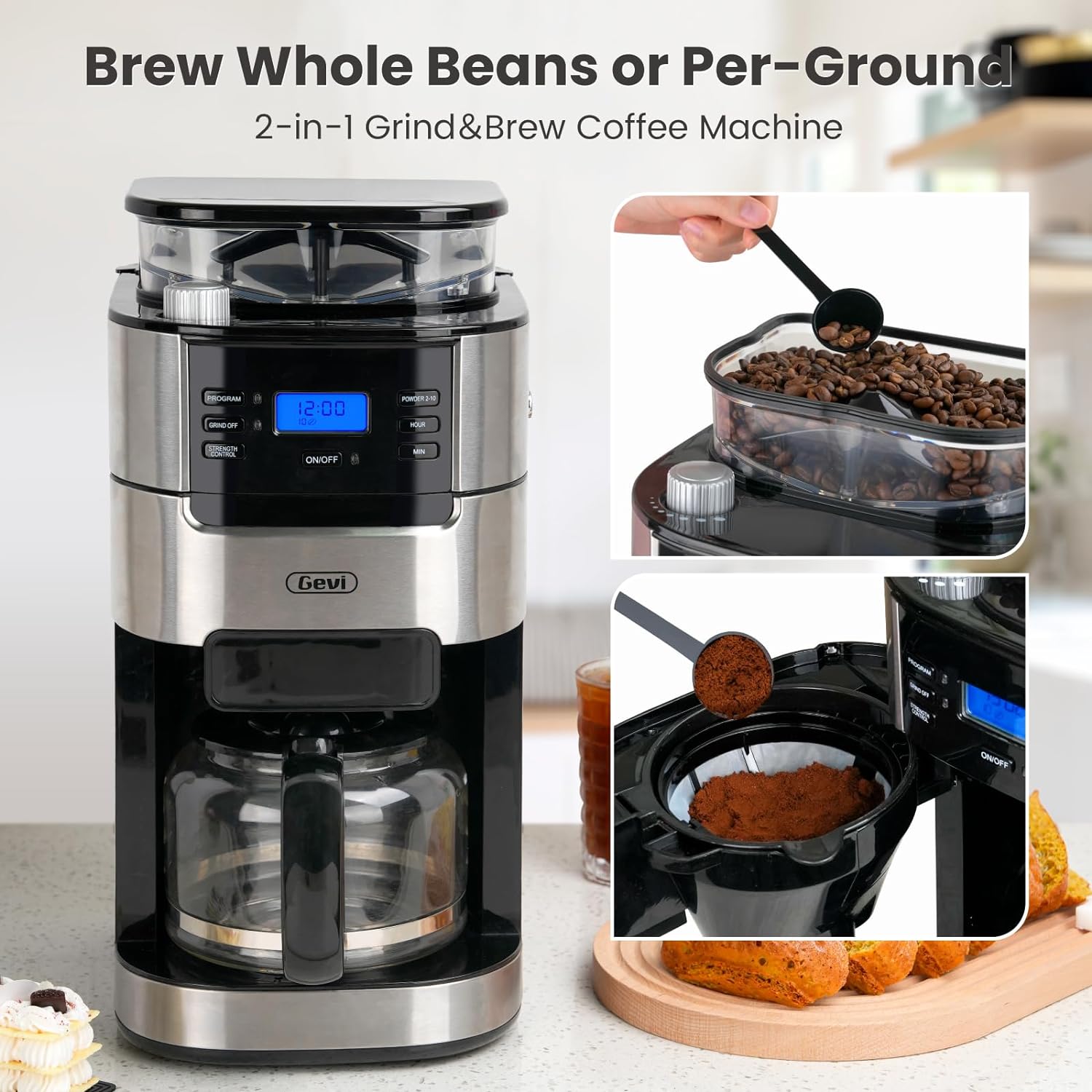 Gevi 10-Cup Coffee Maker with Built-in Burr Grinder