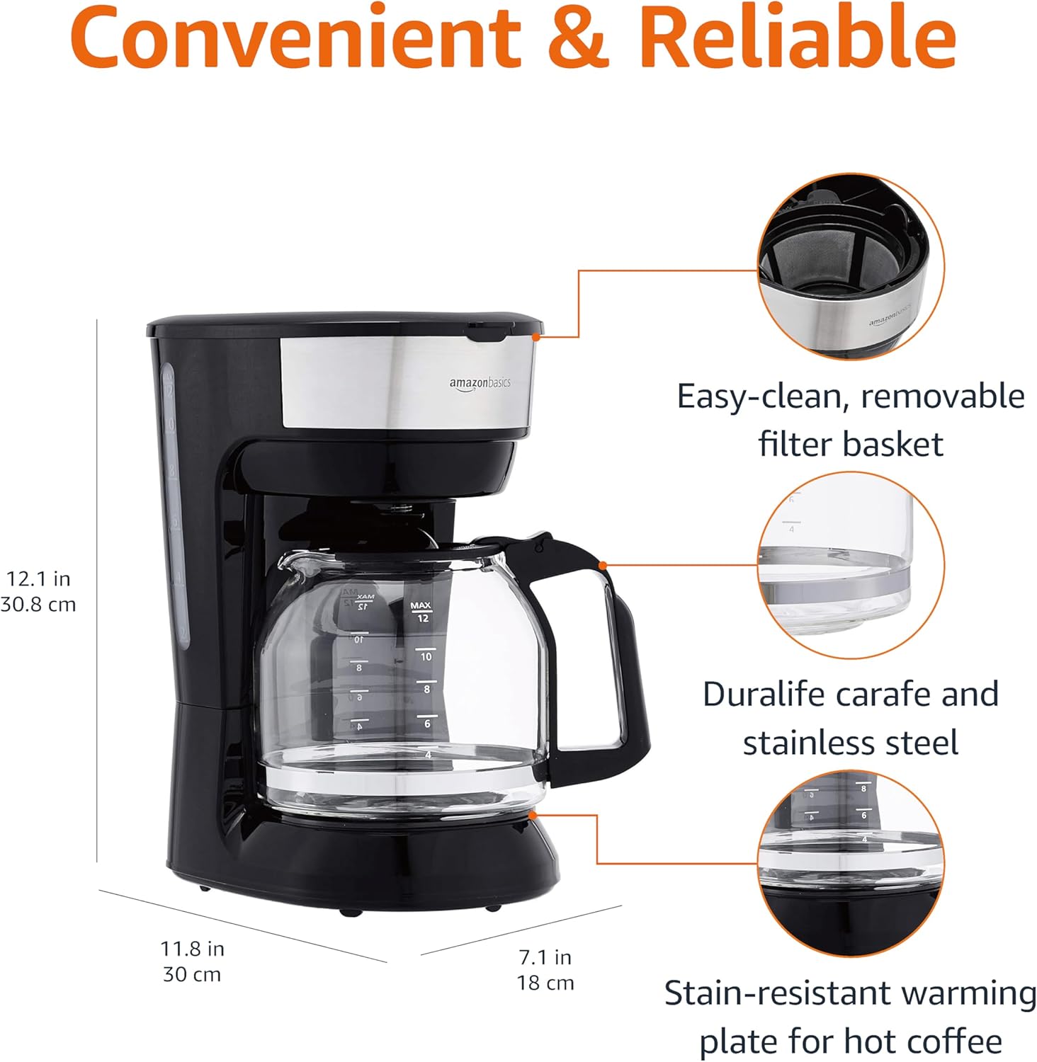 Amazon Basics 12-Cup Coffee Maker with Reusable Filter