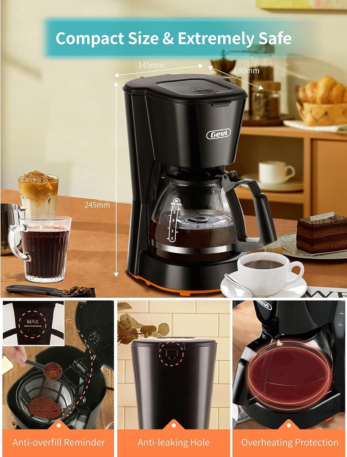 Gevi 5-Cup Compact Coffee Maker