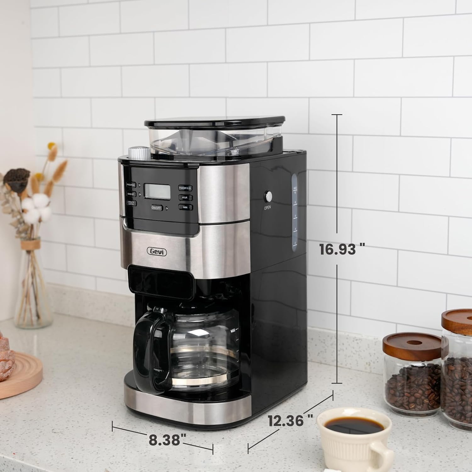 Gevi 10-Cup Coffee Maker with Built-in Burr Grinder
