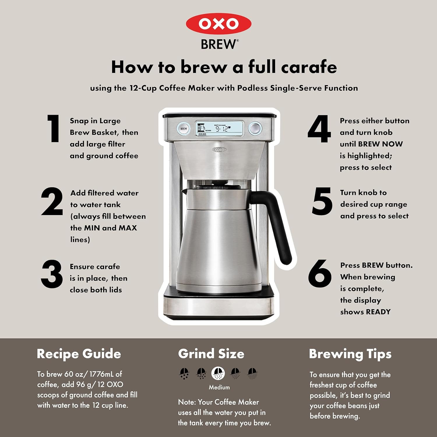 OXO Brew 12-Cup Coffee Maker with Podless Single-Serve Function