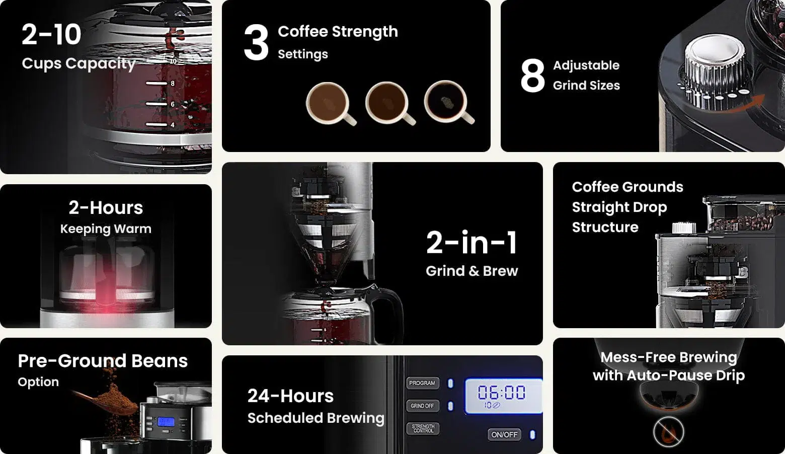 Gevi 10-Cup Coffee Maker with Built-in Burr Grinder