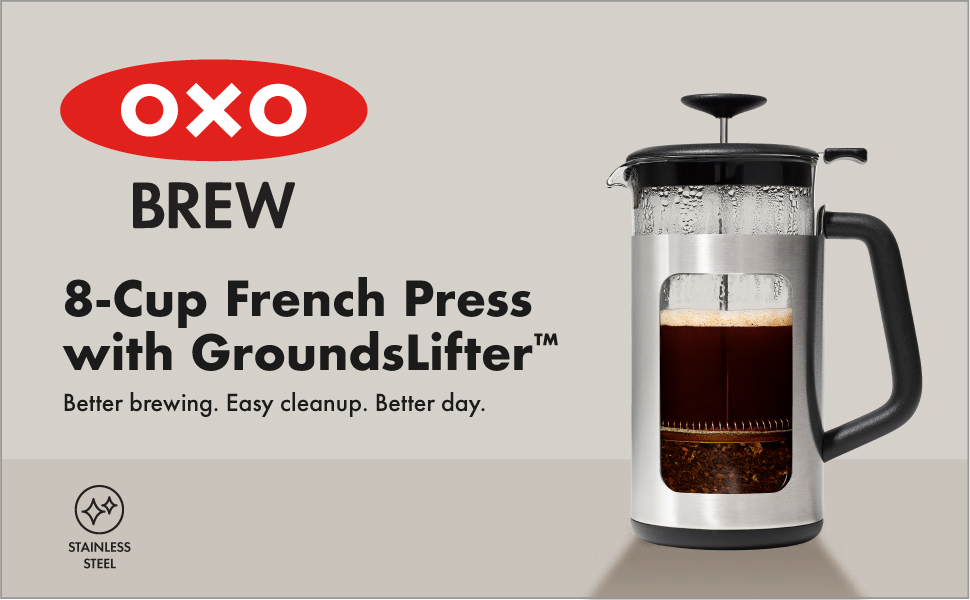OXO Brew Stainless Steel French Press Coffee Maker – 32oz